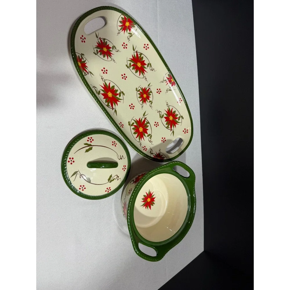 Temp-tations by Tara Seasonal Poinsettia Stoneware Soup Tureen and Tray Set